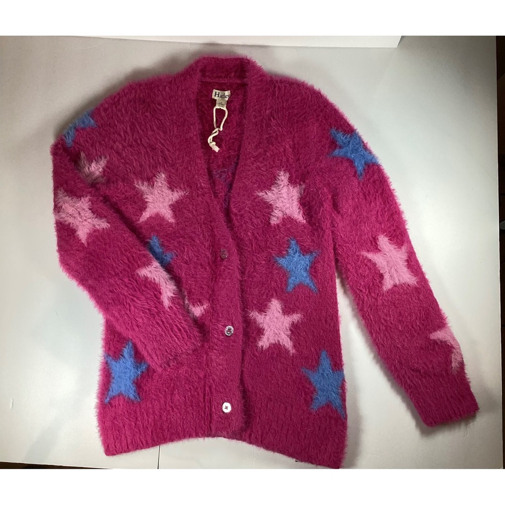 Hatley Girl's Sparkling Star Fuzzy Cardigan Size 7 Pink